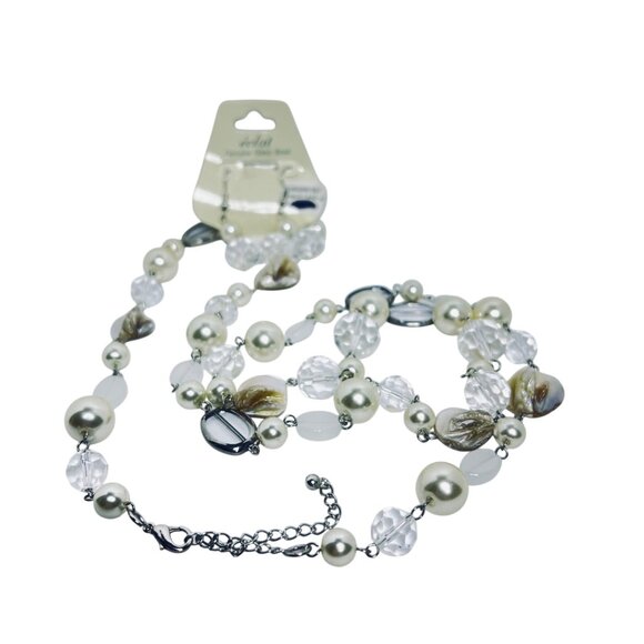 Éclat Silver Tone Faux Pearl & Bead Necklace W/Pierced Dangle Earrings (5666) - Picture 8 of 10